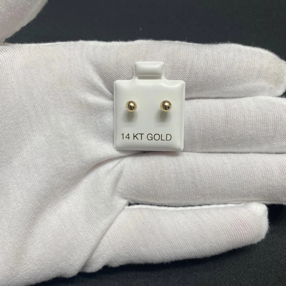 14k Gold Bead Stud Earrings - Image 4
