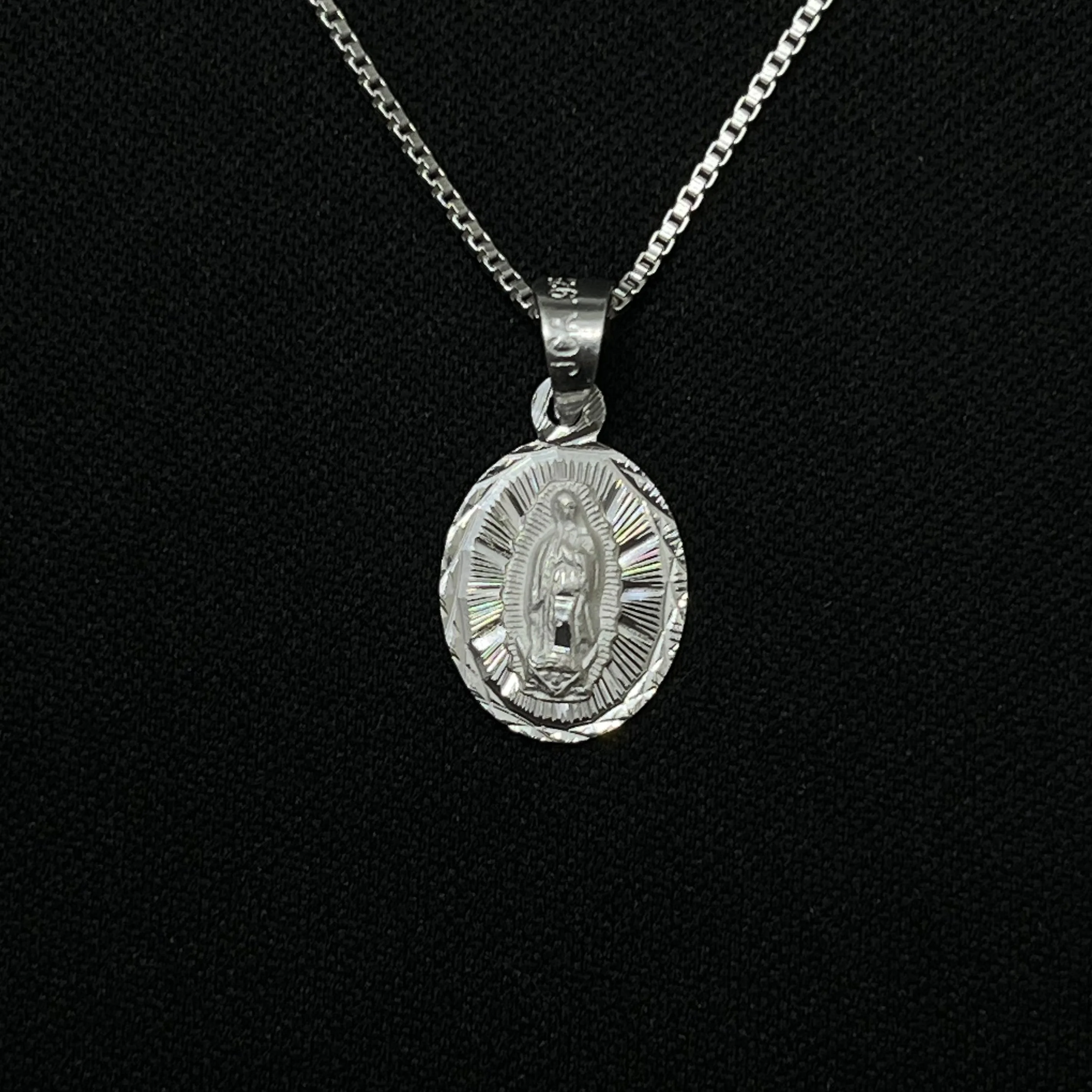 Sterling Silver Virgin Mary Diamond Cut Necklace - Image 2