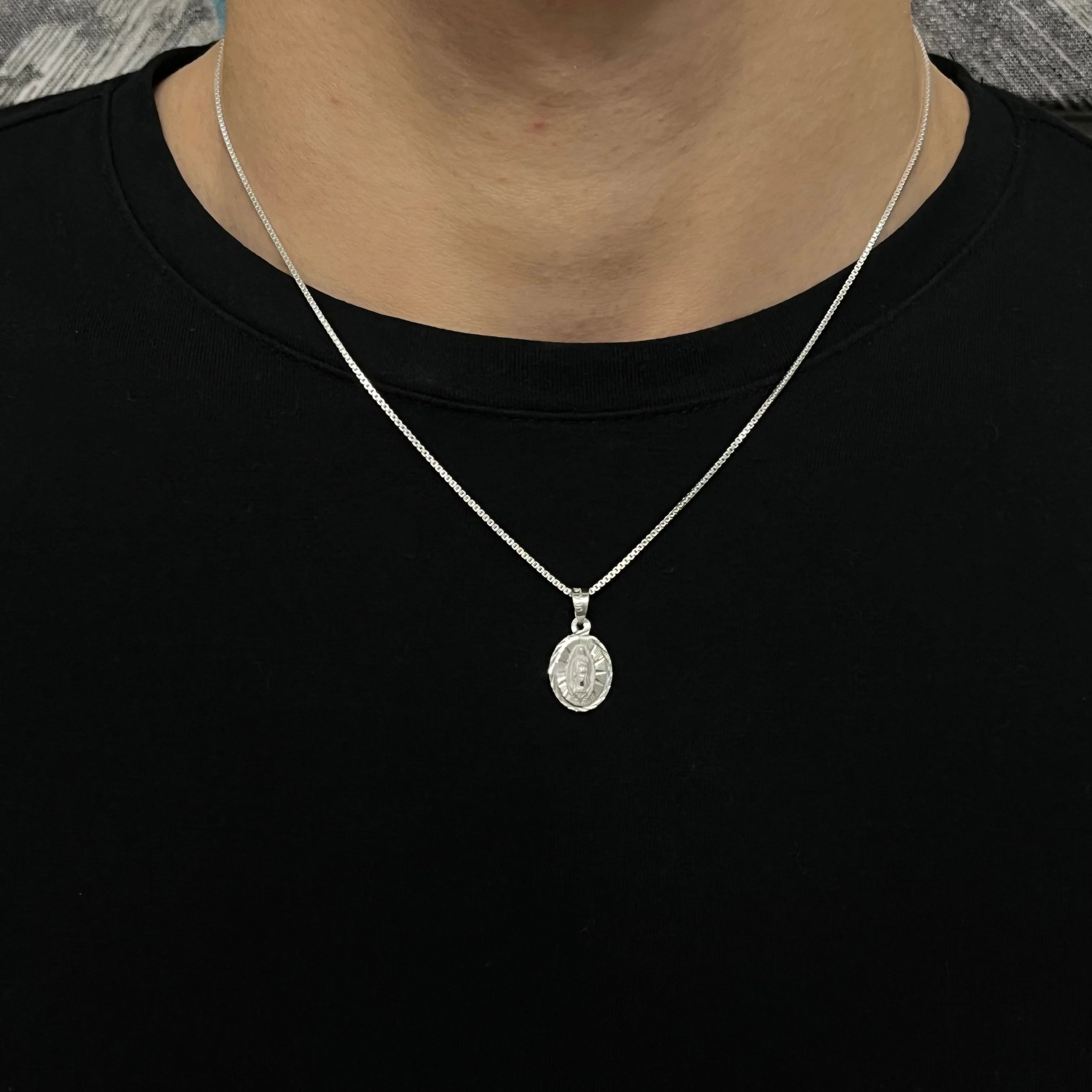 Sterling Silver Virgin Mary Diamond Cut Necklace - Image 3